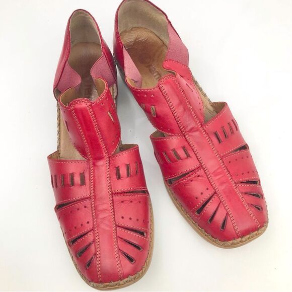 Remonte Shoes - Remonte Dorndorf Red Leather Laser Cut Slip On Closed Toe Gladiator Shoes